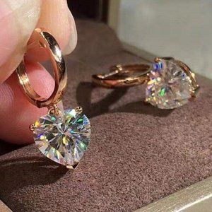 NEW 18K Rose Gold Diamond Heart Hoop Earrings